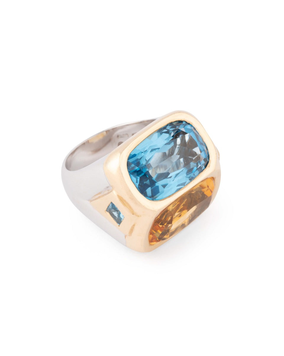 Marina B, yellow and white gold cocktail ring, citrine, topaz
