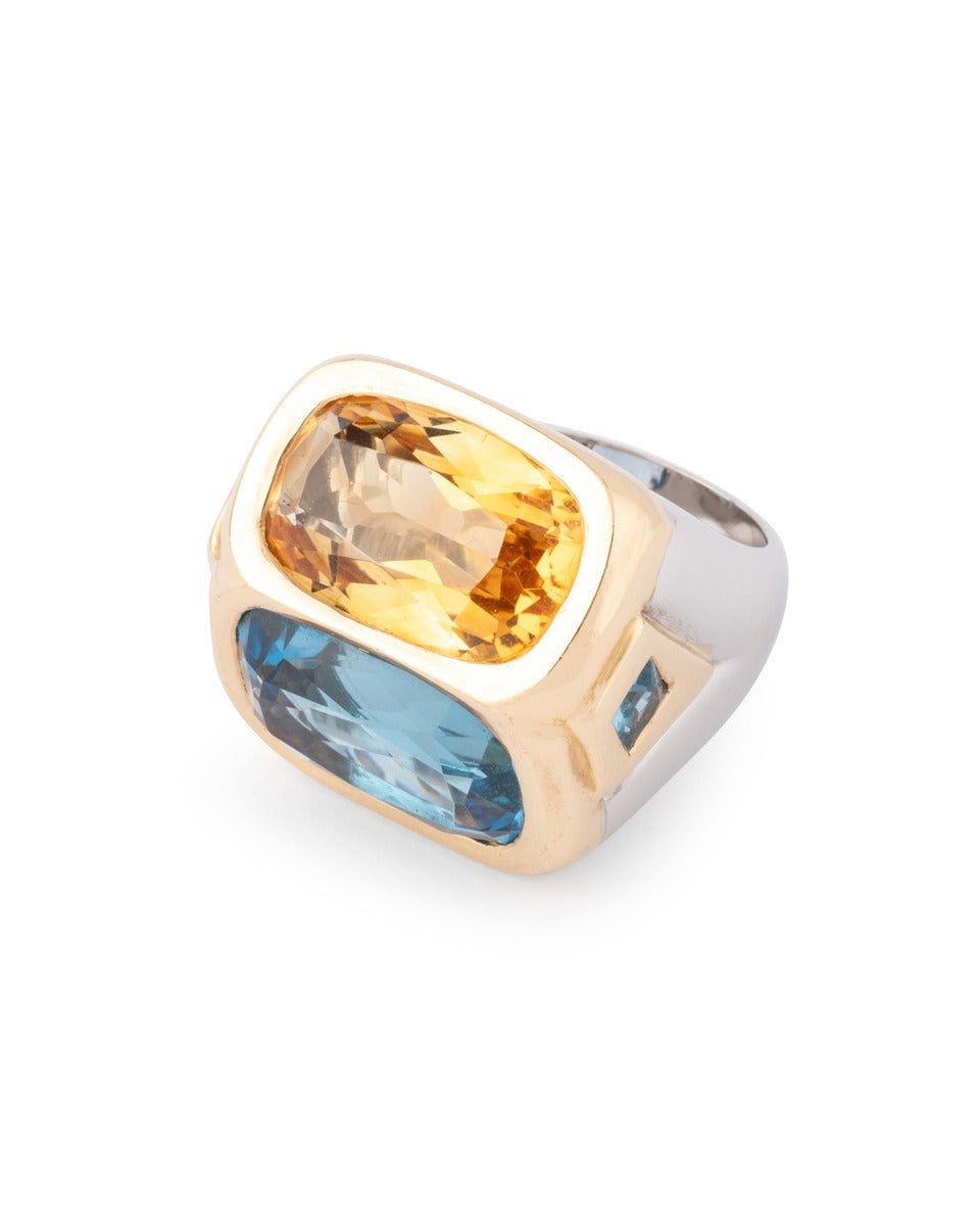 Marina B, yellow and white gold cocktail ring, citrine, topaz
