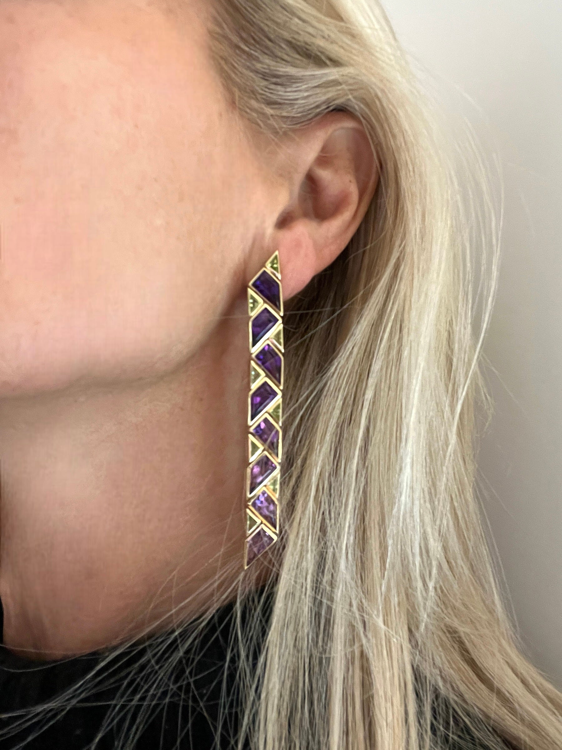 Marina B, Pendants d'oreilles Or jaune, Amethystes et Péridots