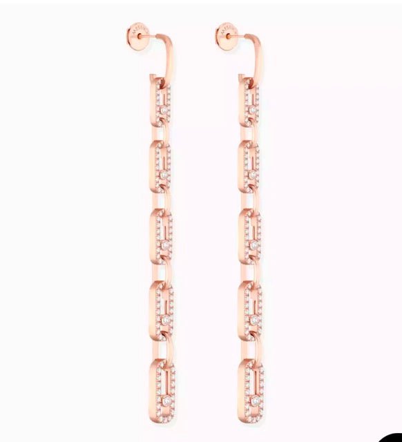 Messika, boucles d'oreilles pendantes "Move link Multi" or rose et diamants - Maison Eloe