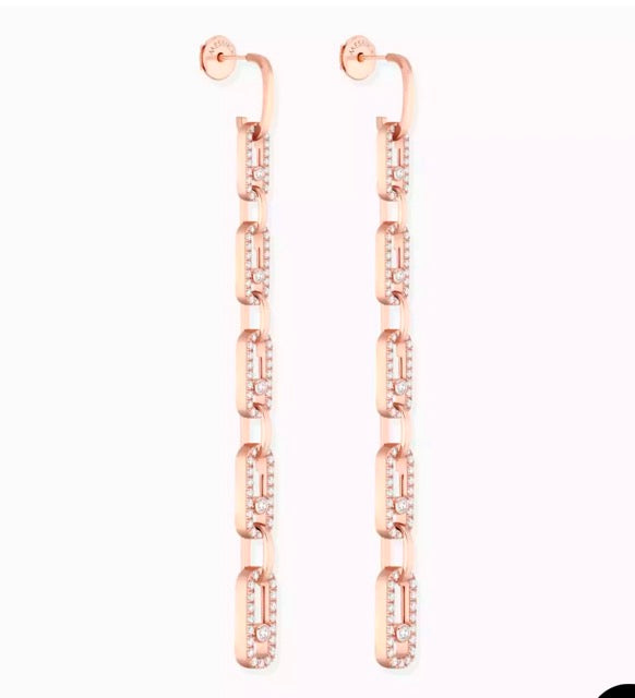Messika, boucles d'oreilles pendantes "Move link Multi" or rose et diamants