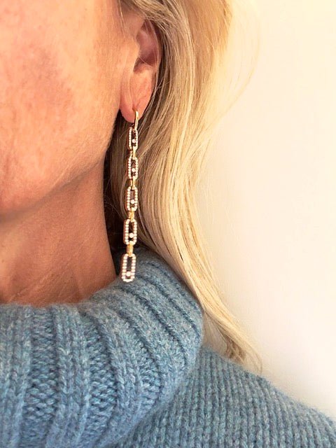 Messika, boucles d'oreilles pendantes "Move link Multi" or rose et diamants - Maison Eloe