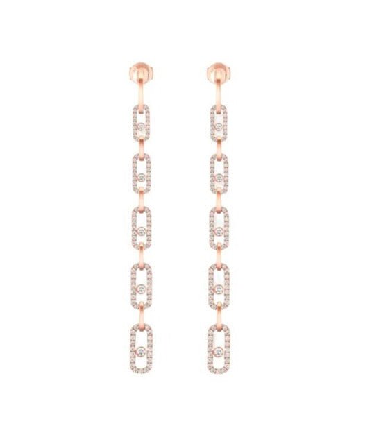 Messika, boucles d'oreilles pendantes "Move link Multi" or rose et diamants - Maison Eloe