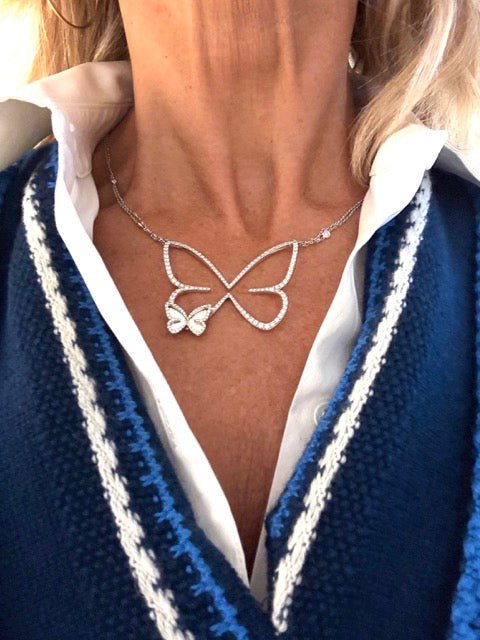 Messika collier "Butterfly" en or blanc et diamants - Maison Eloe