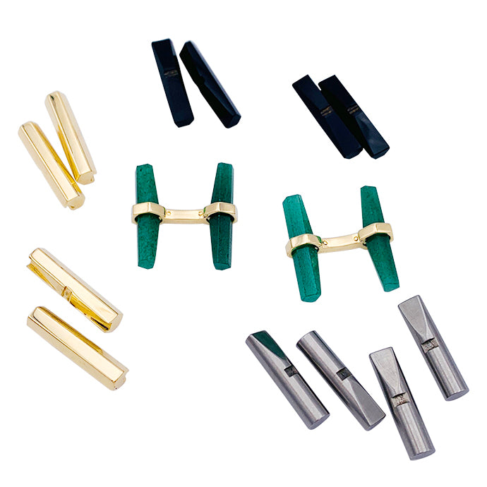 Cartier cufflinks in yellow gold, steel, onyx and aventurine.
