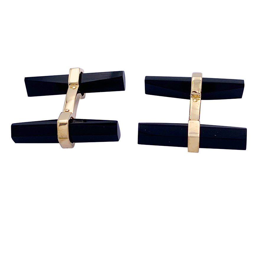 Cartier cufflinks in yellow gold, steel, onyx and aventurine.