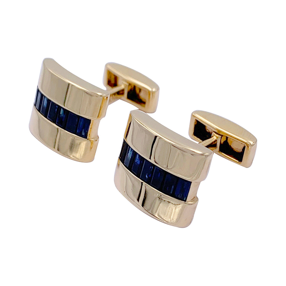 Boutons de manchette Van Cleef & Arpels en or jaune et saphirs.