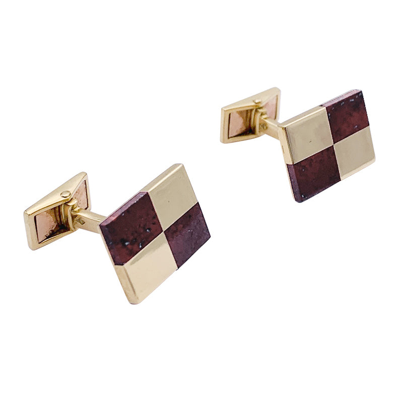 Fred cufflinks, yellow gold and jasper.