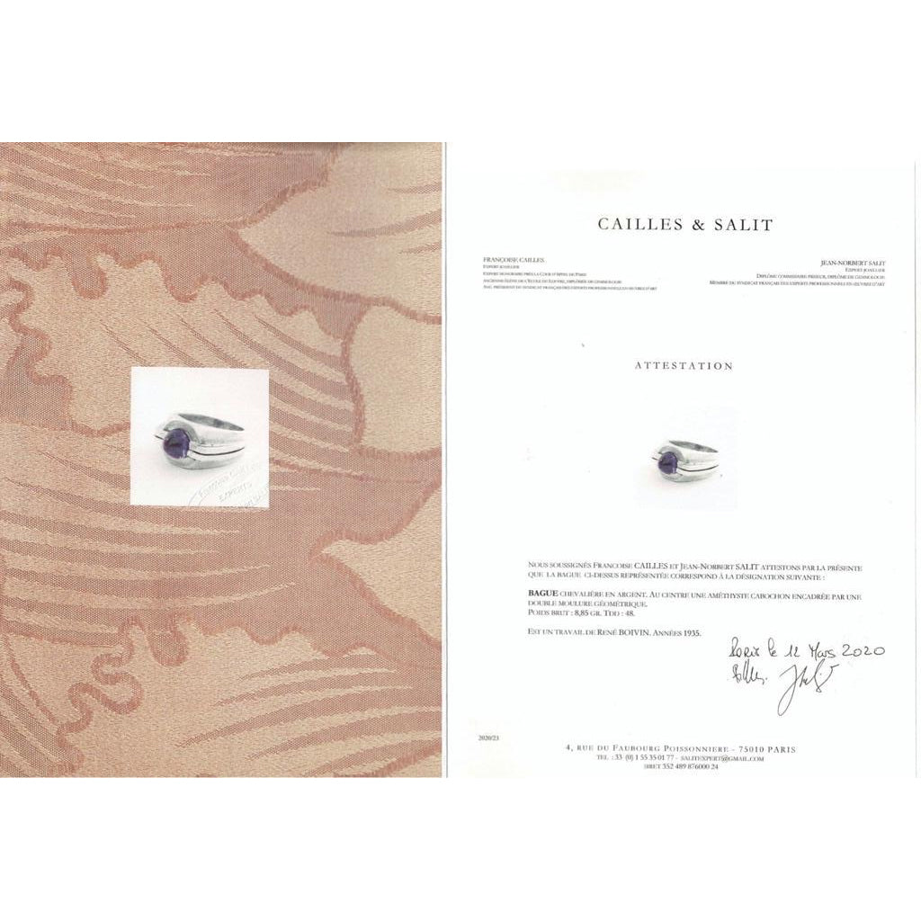 Bague attribuée à Boivin, argent et améthyste