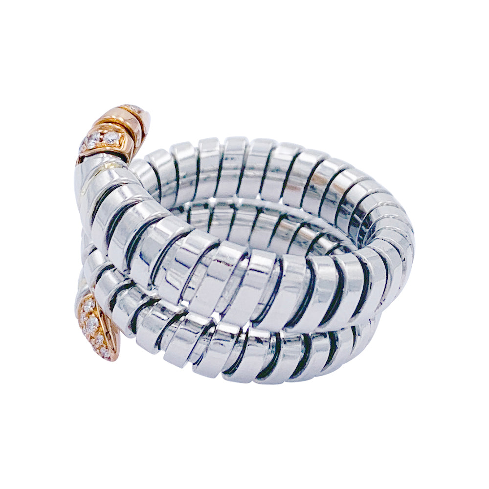 Bague Bulagri, "Serpenti", acier, or, diamants.
