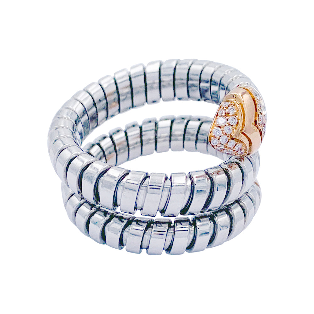 Bague Bulagri, "Serpenti", acier, or, diamants.