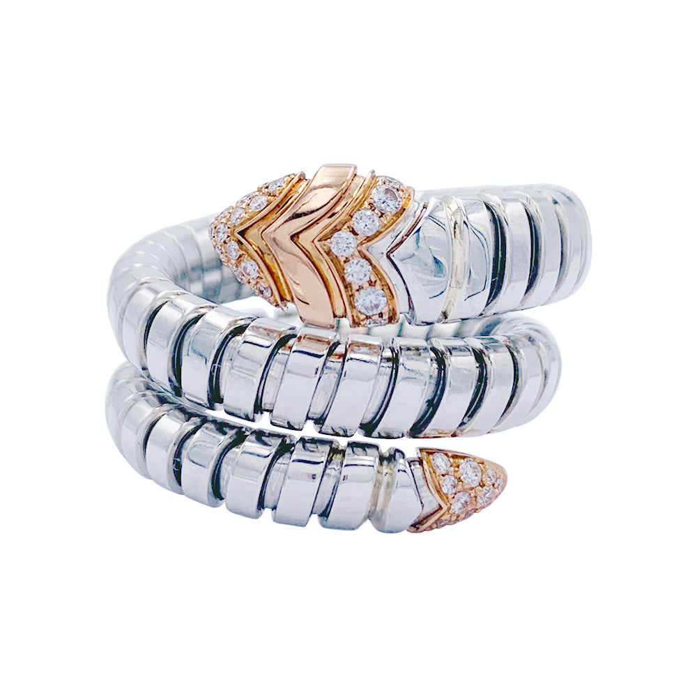 Bague Bulagri, "Serpenti", acier, or, diamants.