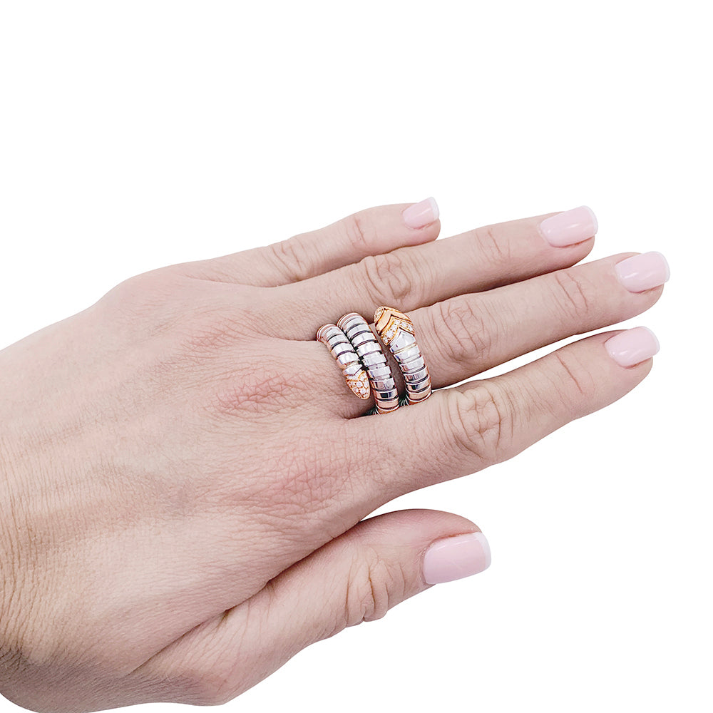 Bague Bulagri, "Serpenti", acier, or, diamants.