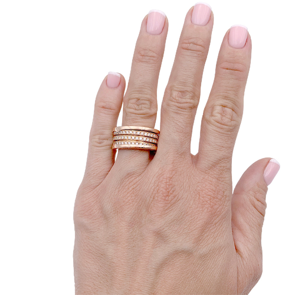 Bague Bulgari, "B.Zero1", or rose et diamants.