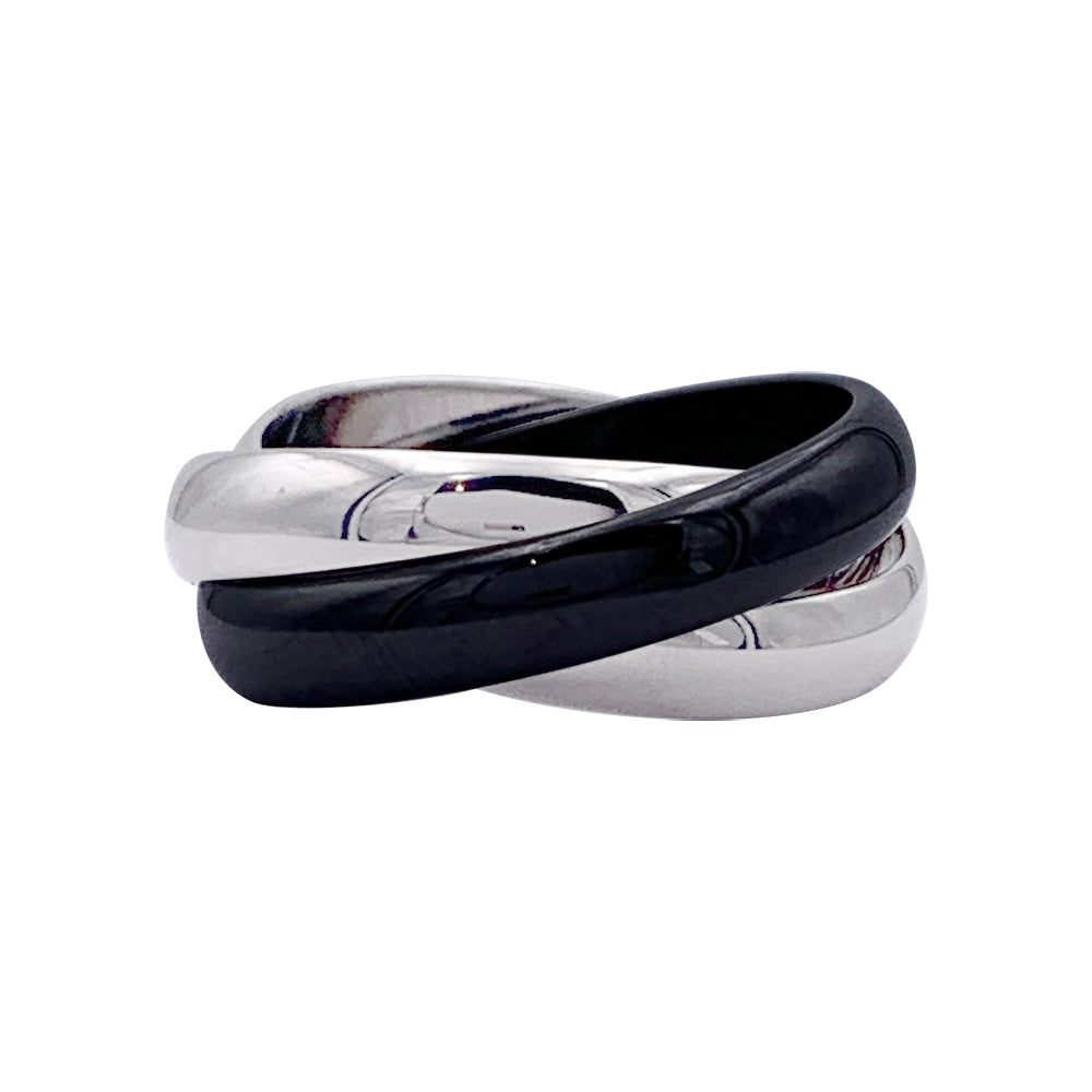 Bague Cartier, "Trinity", or blanc et céramique noire.