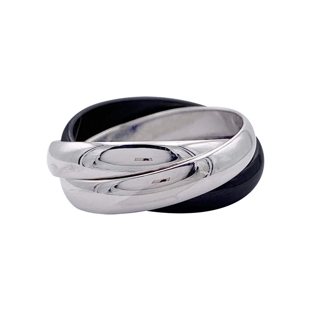 Bague Cartier, "Trinity Céramique Classique", or blanc et céramique noire.