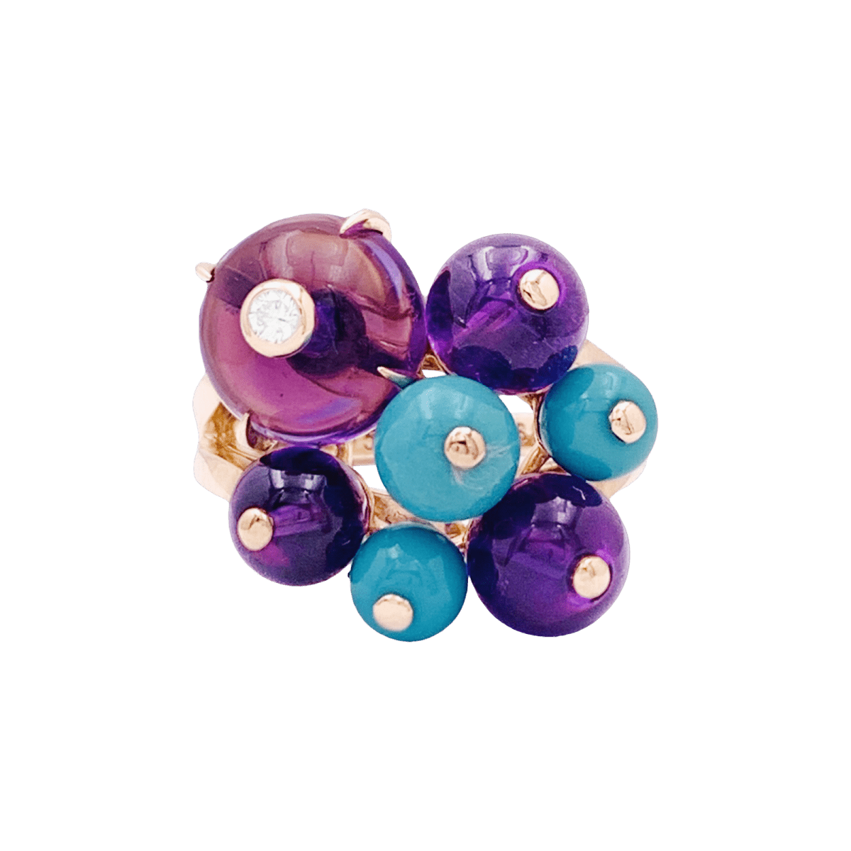 Bague Cartier, "Délices de Goa", or rose, diamant, turquoises, améthystes. - Maison Eloe