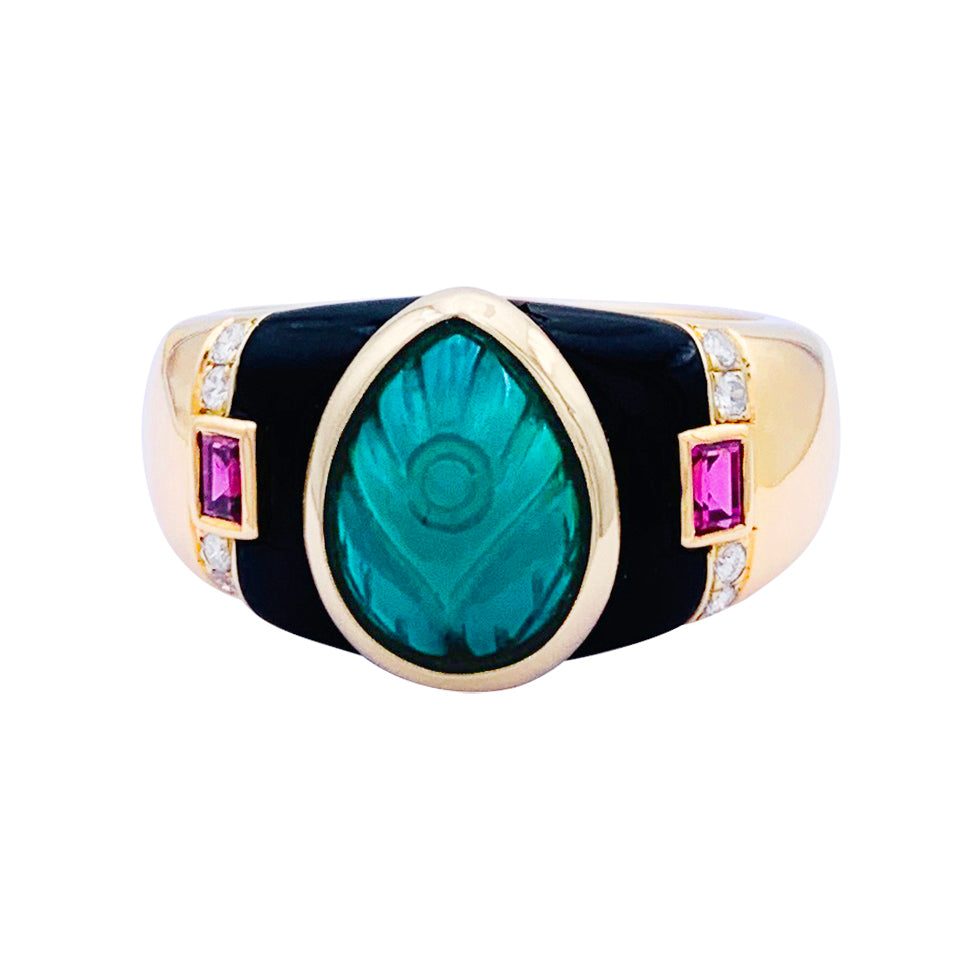 Bague Cartier, "Gaïa", or jaune, pierres de couleurs.