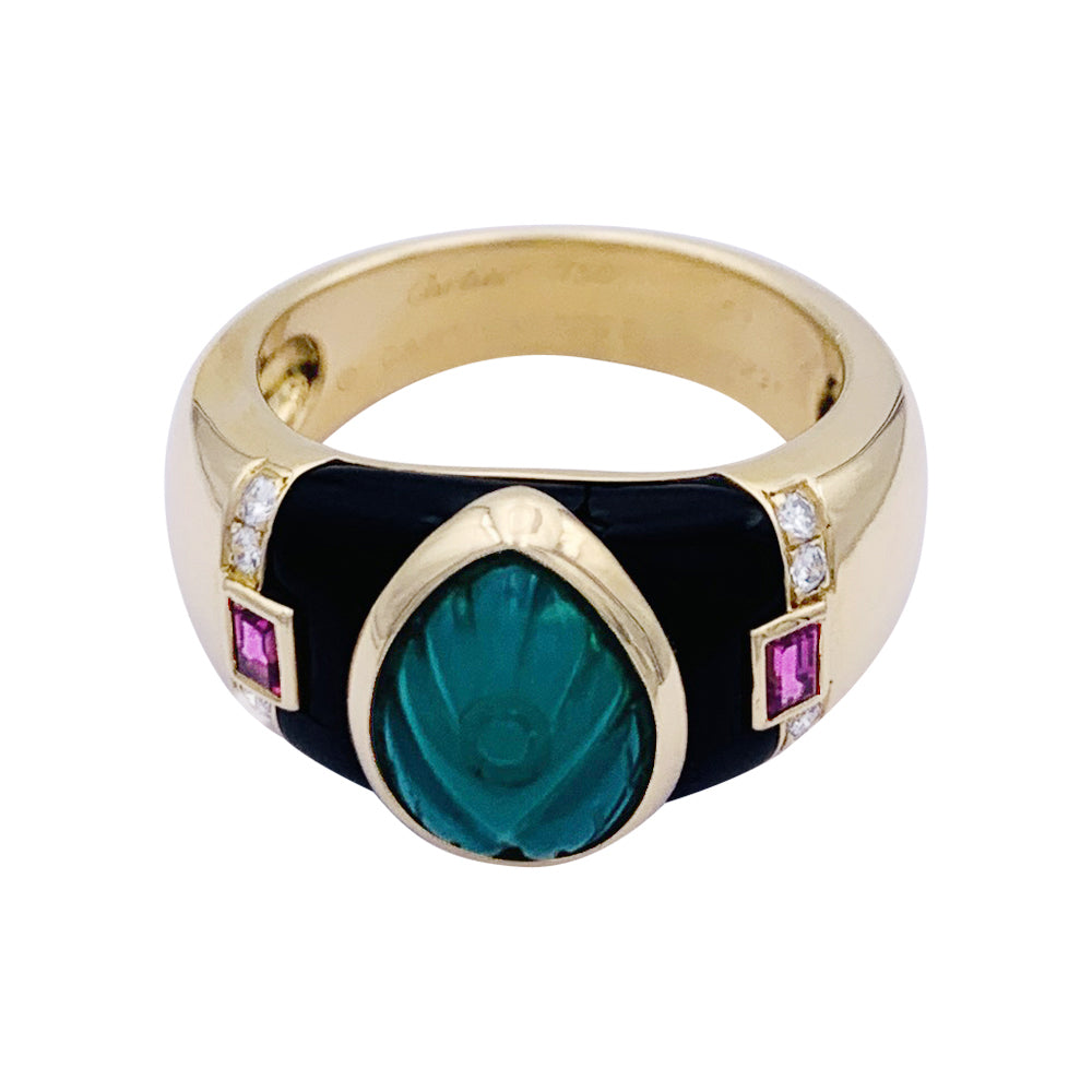 Cartier ring, "Gaïa", yellow gold, colored stones.