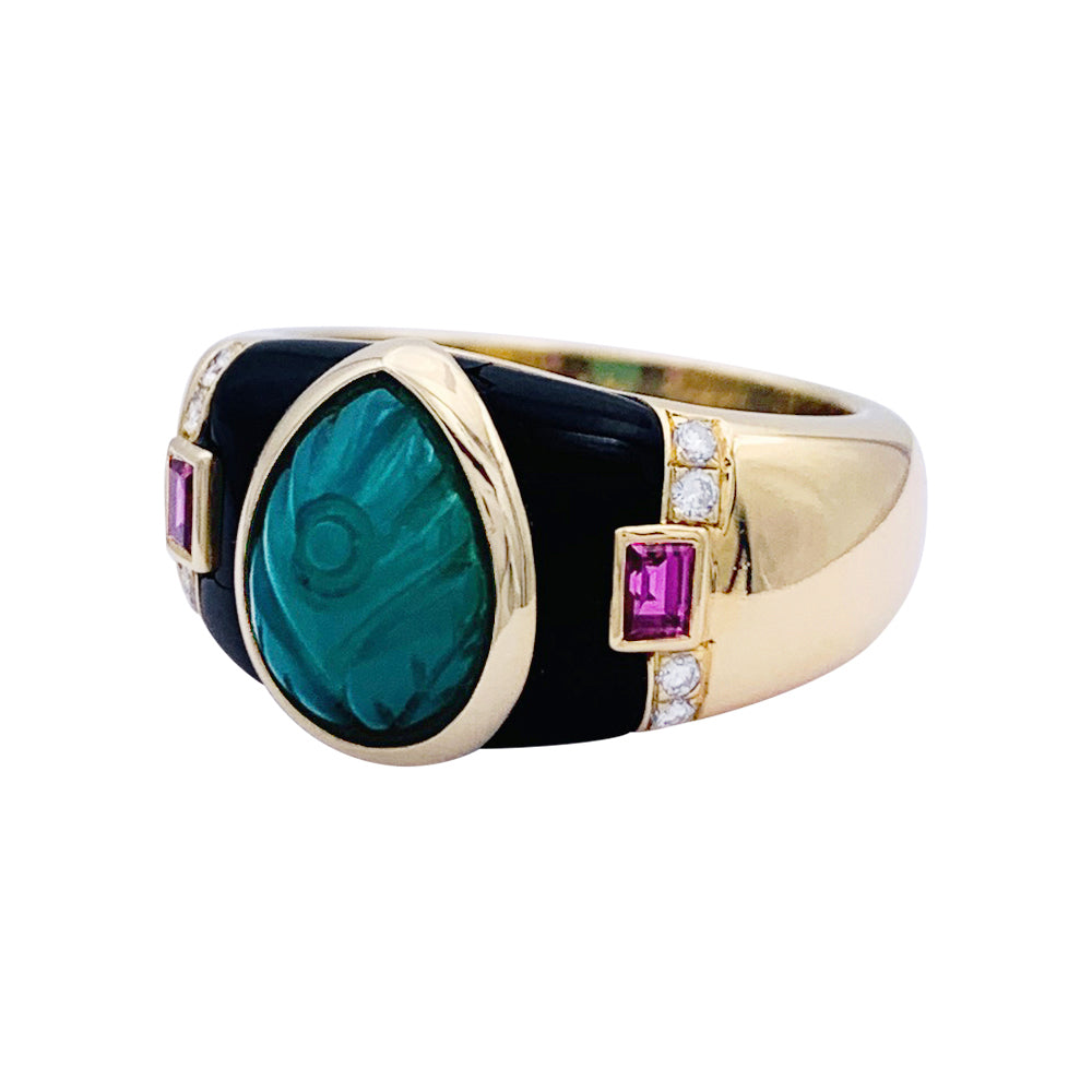 Bague Cartier, "Gaïa", or jaune, pierres de couleurs.