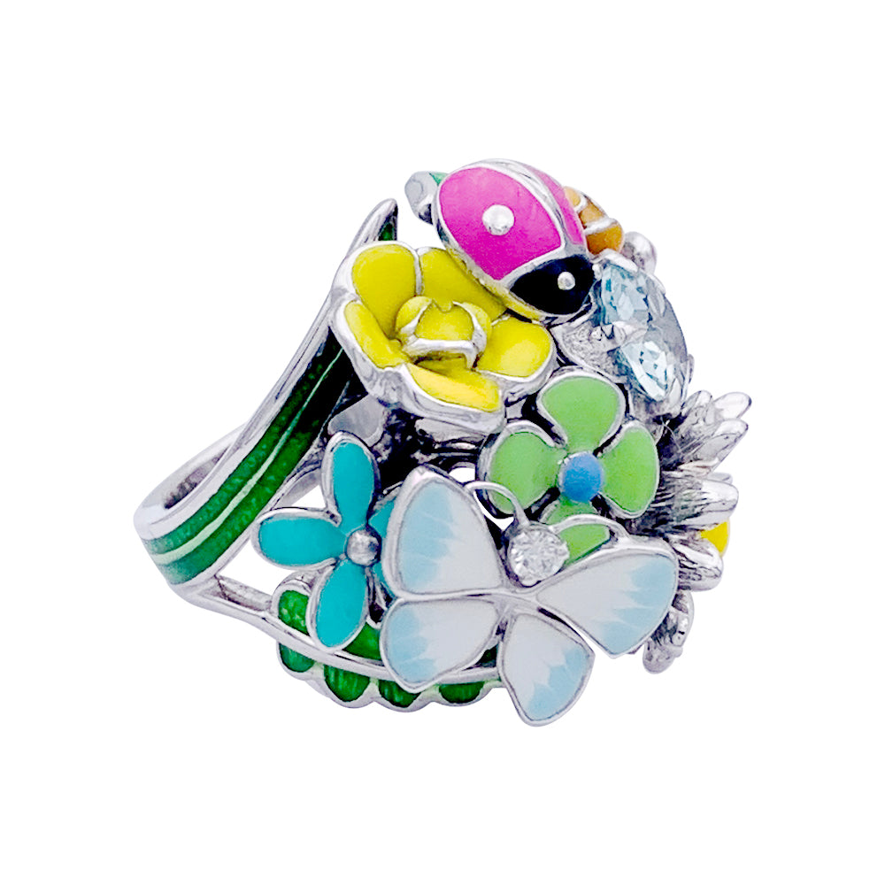 Dior ring, "Diorette", white gold, enamel, aquamarine and diamond.
