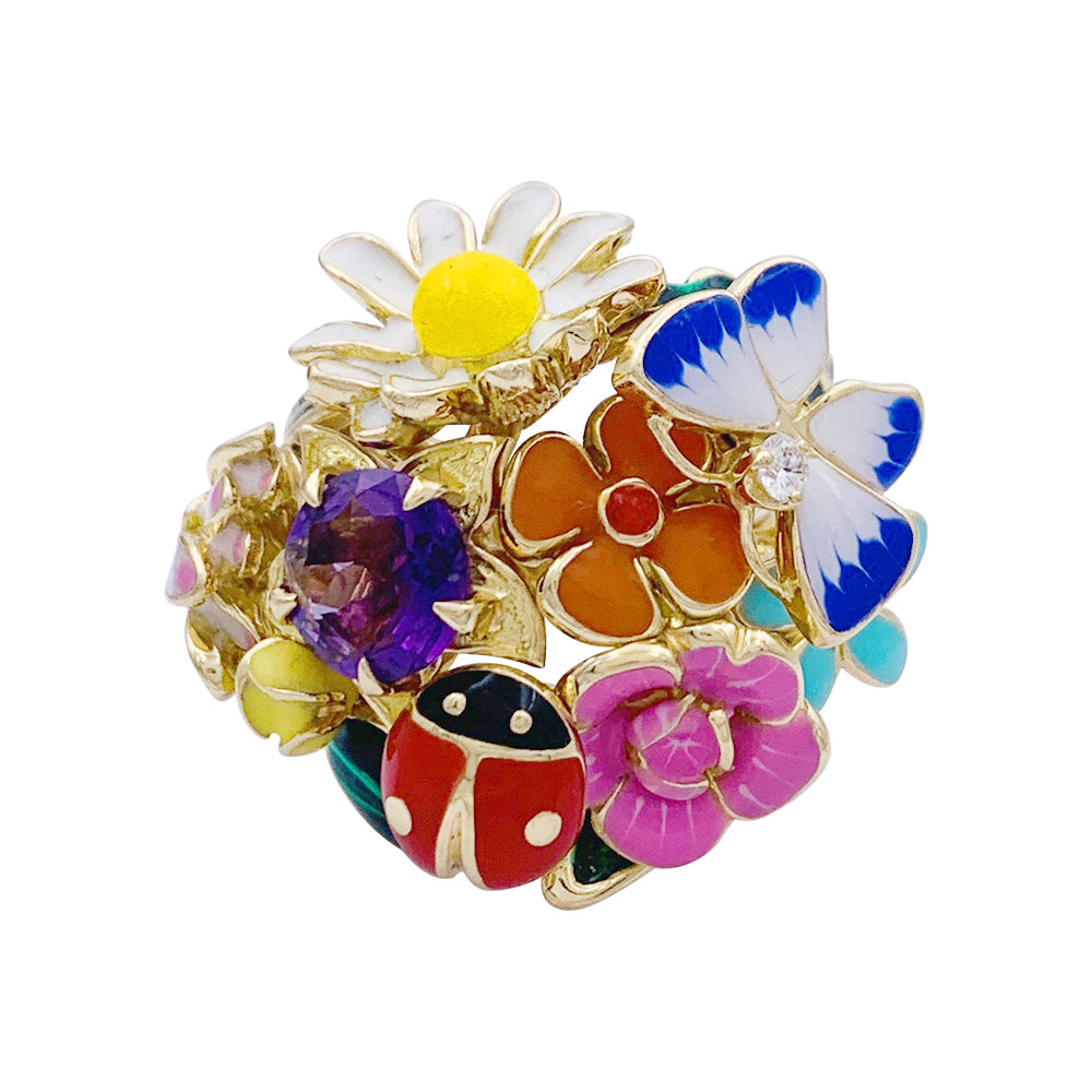 Bague Dior, "Diorette", or jaune, émail, améthyste et diamant.