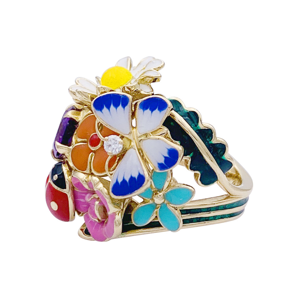 Dior ring, "Diorette", yellow gold, enamel, amethyst and diamond.