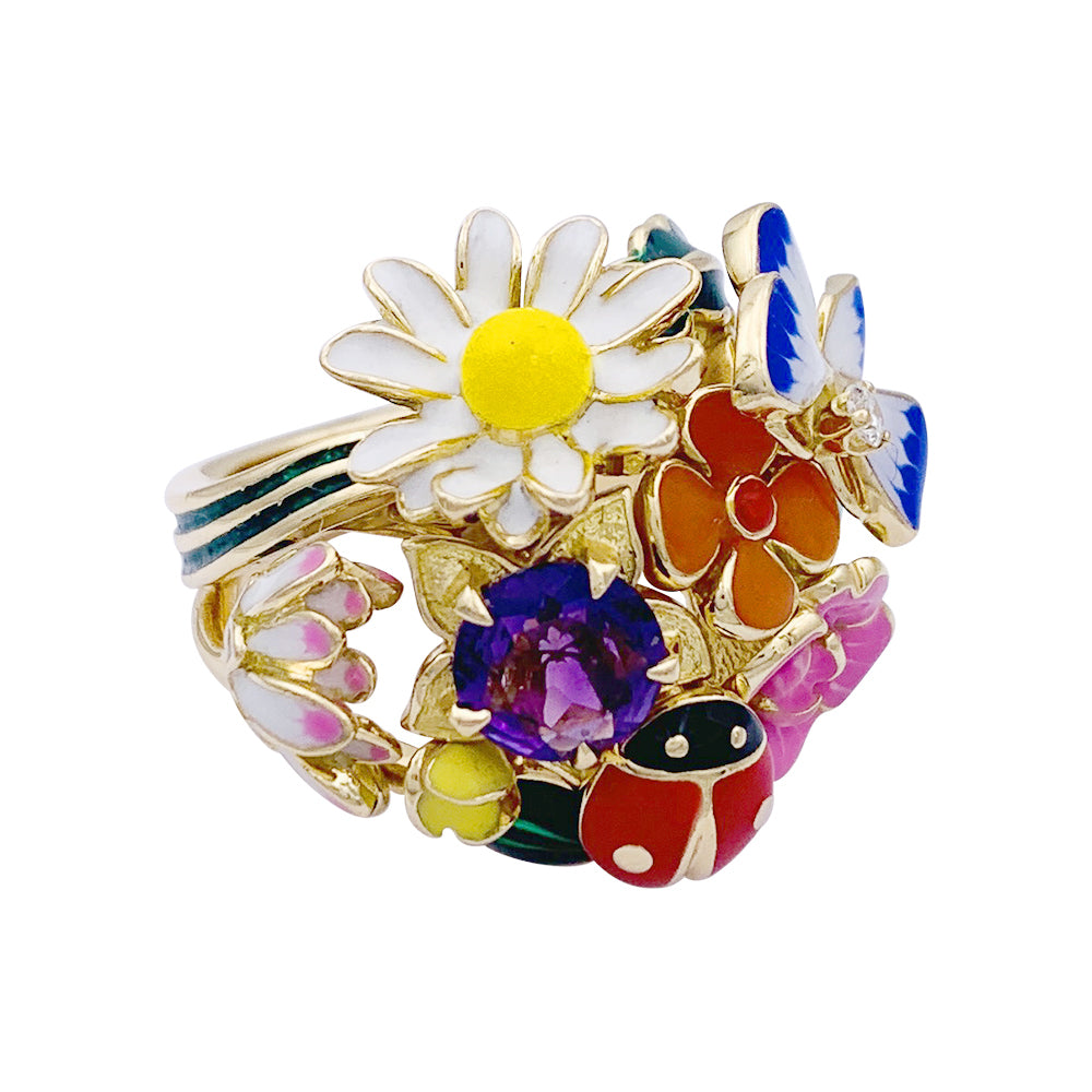 Dior ring, "Diorette", yellow gold, enamel, amethyst and diamond.