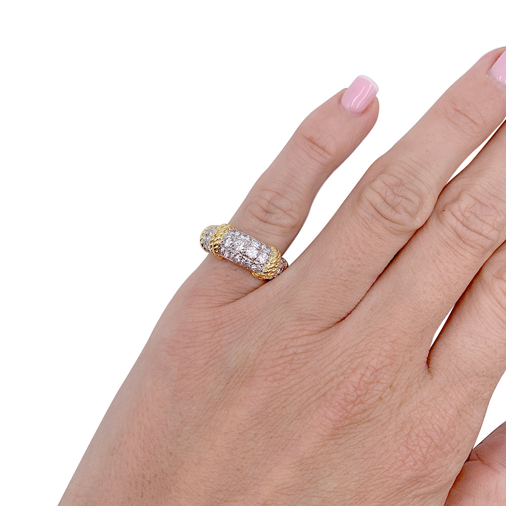 Fred ring, "Isaure", yellow gold, platinum, diamonds.