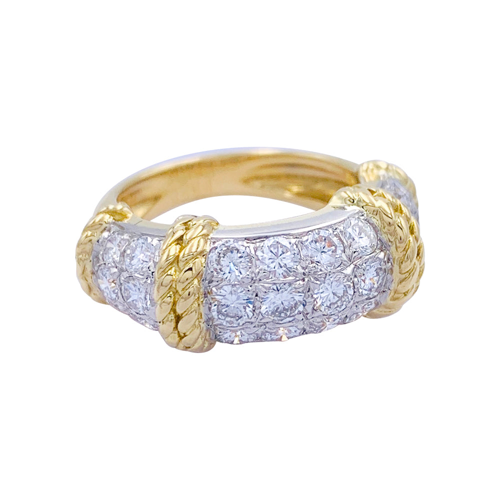 Bague Fred, "Isaure", or jaune, platine, diamants.