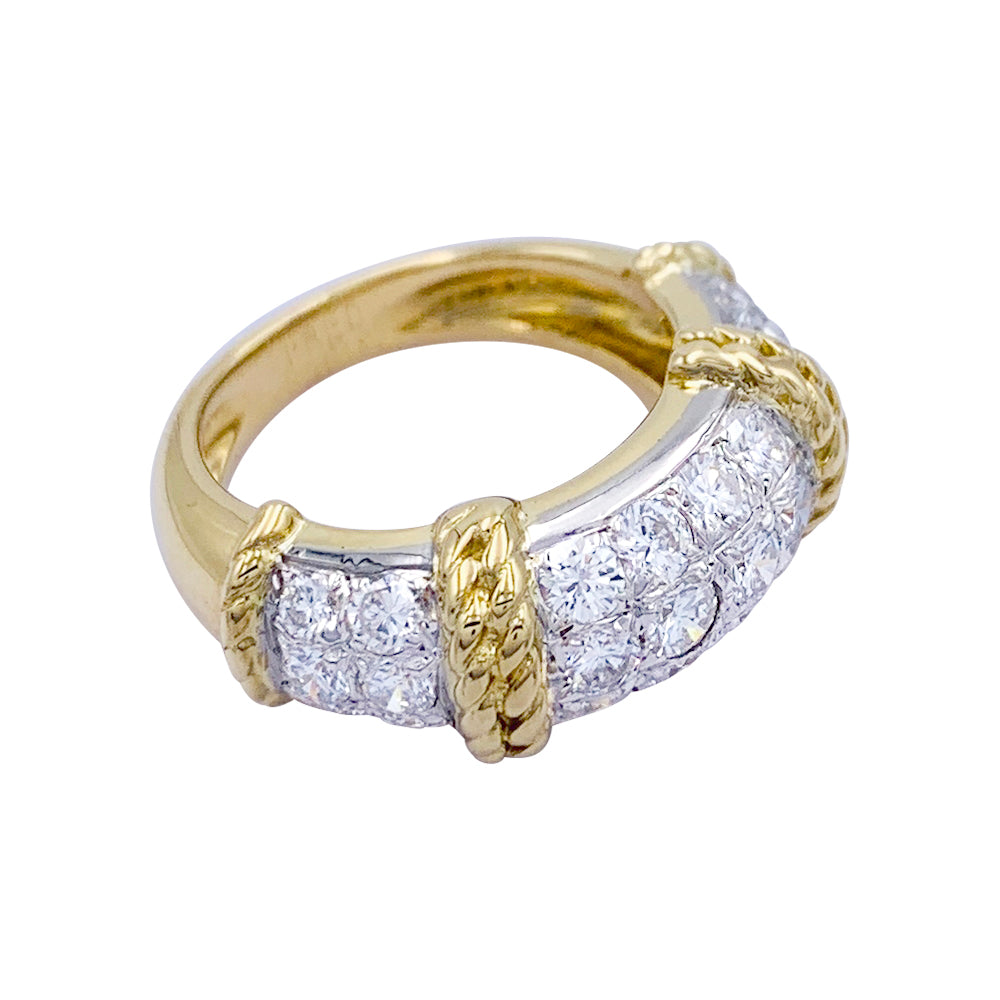 Fred ring, "Isaure", yellow gold, platinum, diamonds.