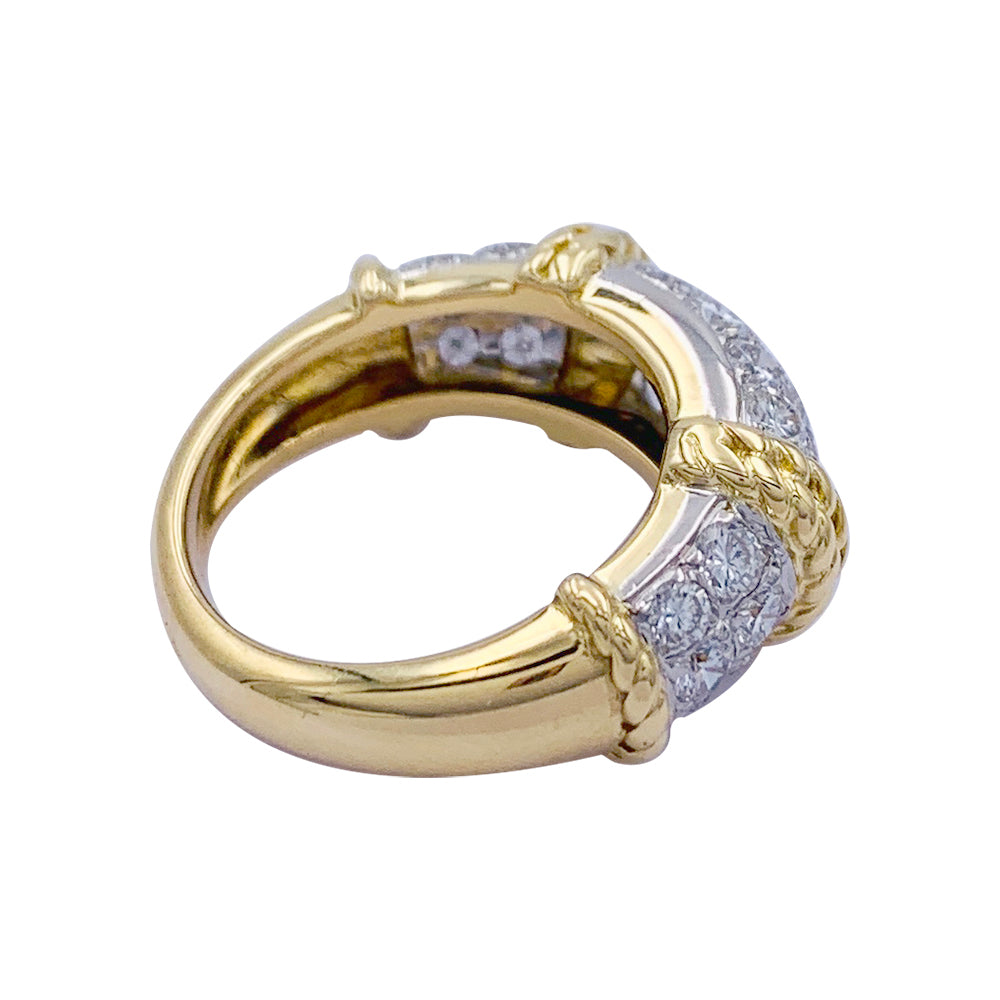 Fred ring, "Isaure", yellow gold, platinum, diamonds.
