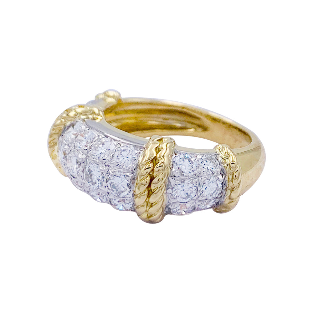 Fred ring, "Isaure", yellow gold, platinum, diamonds.