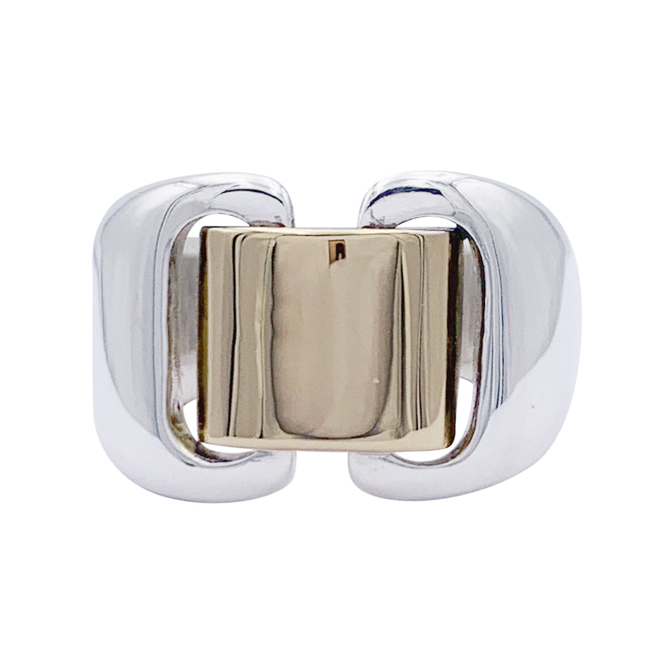 Bague Hermès, “Bakuba”, or jaune, argent.
