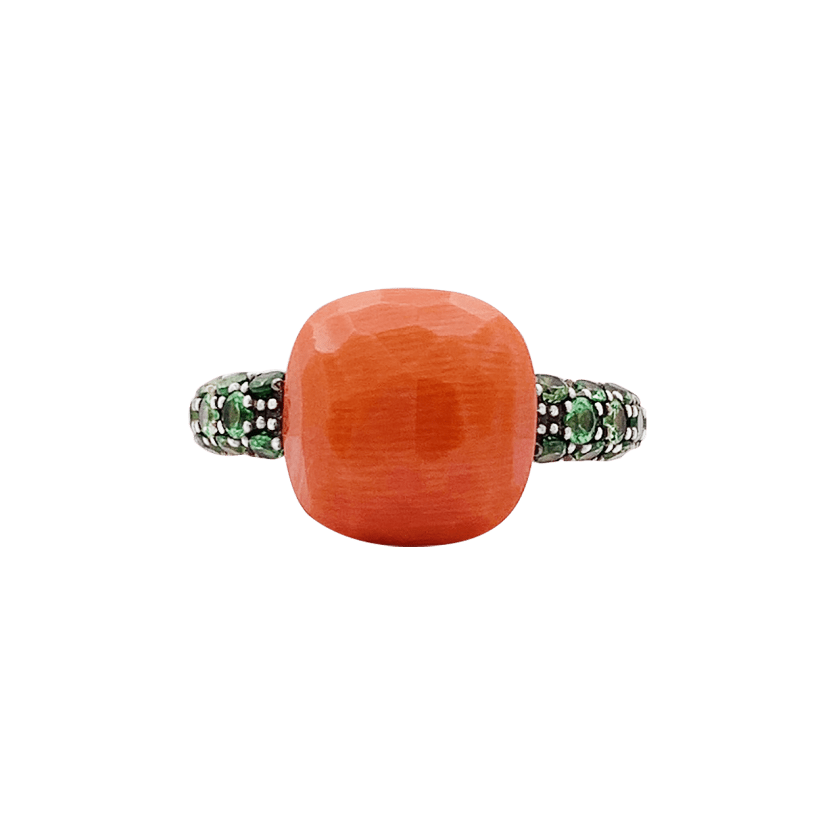 Bague Pomellato "Capri" en or rose, corail et tsavorites. - Maison Eloe