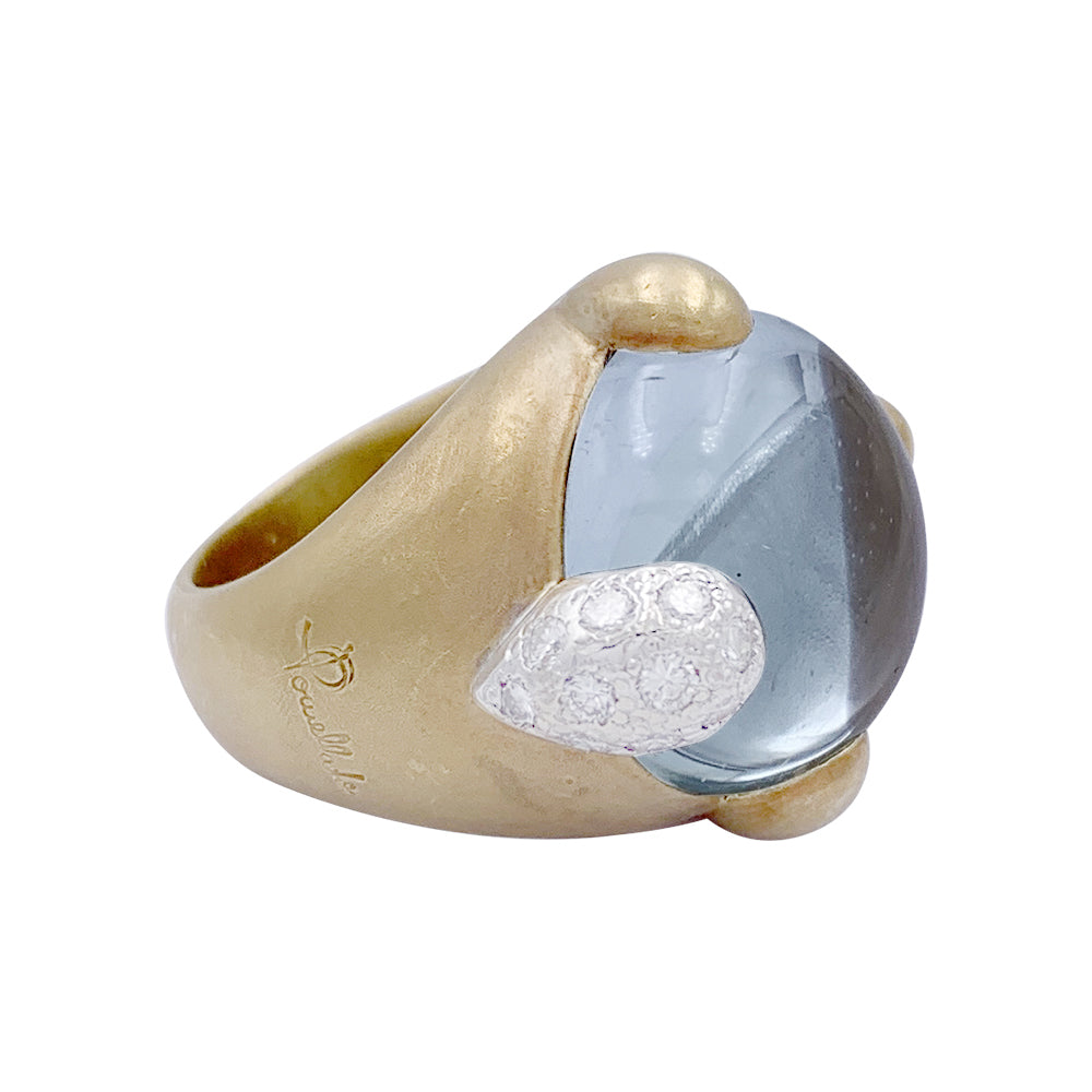 Pomellato ring, "Griffe", yellow gold, diamonds, aquamarine.
