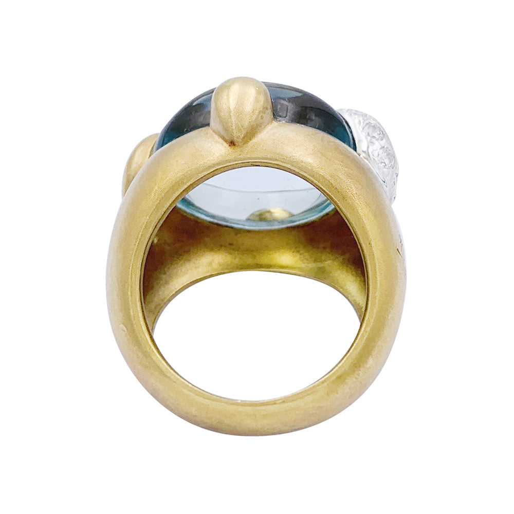 Pomellato ring, "Griffe", yellow gold, diamonds, aquamarine.