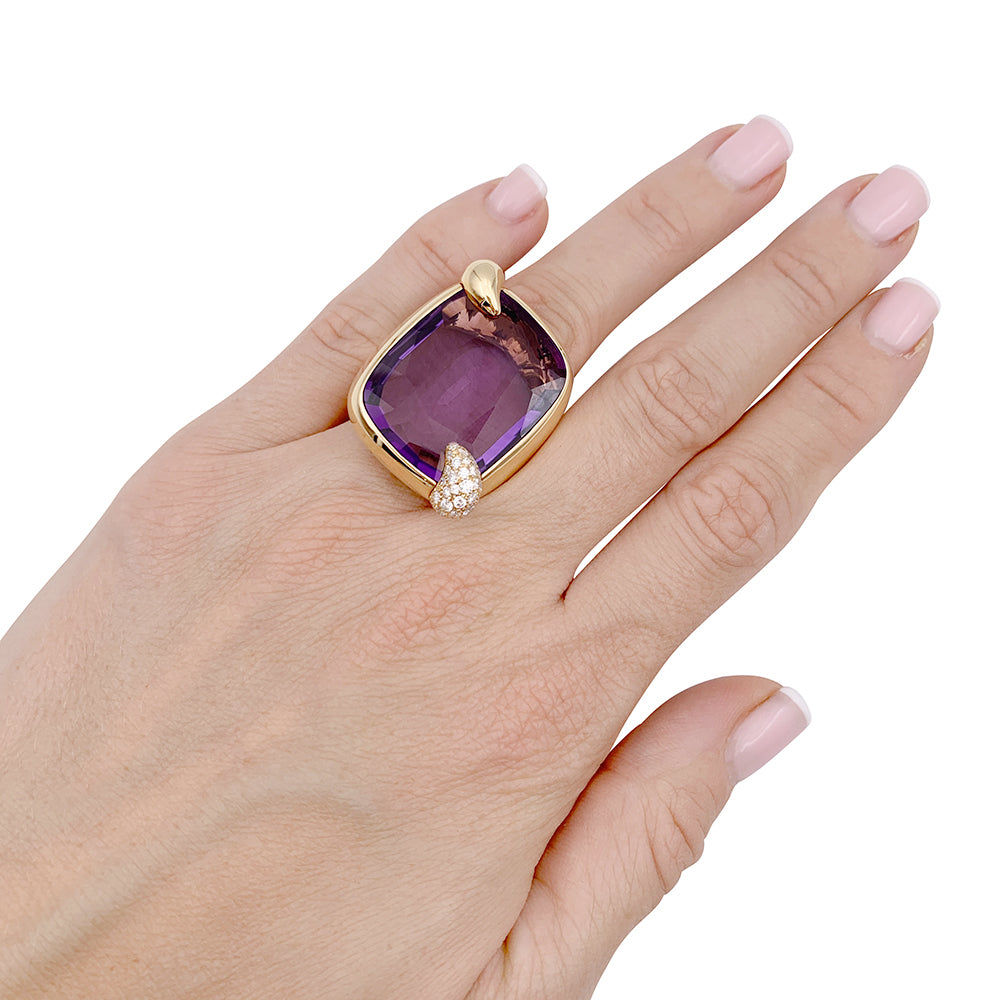 Pomellato ring, "Ritratto", pink gold, amethyst and diamonds.