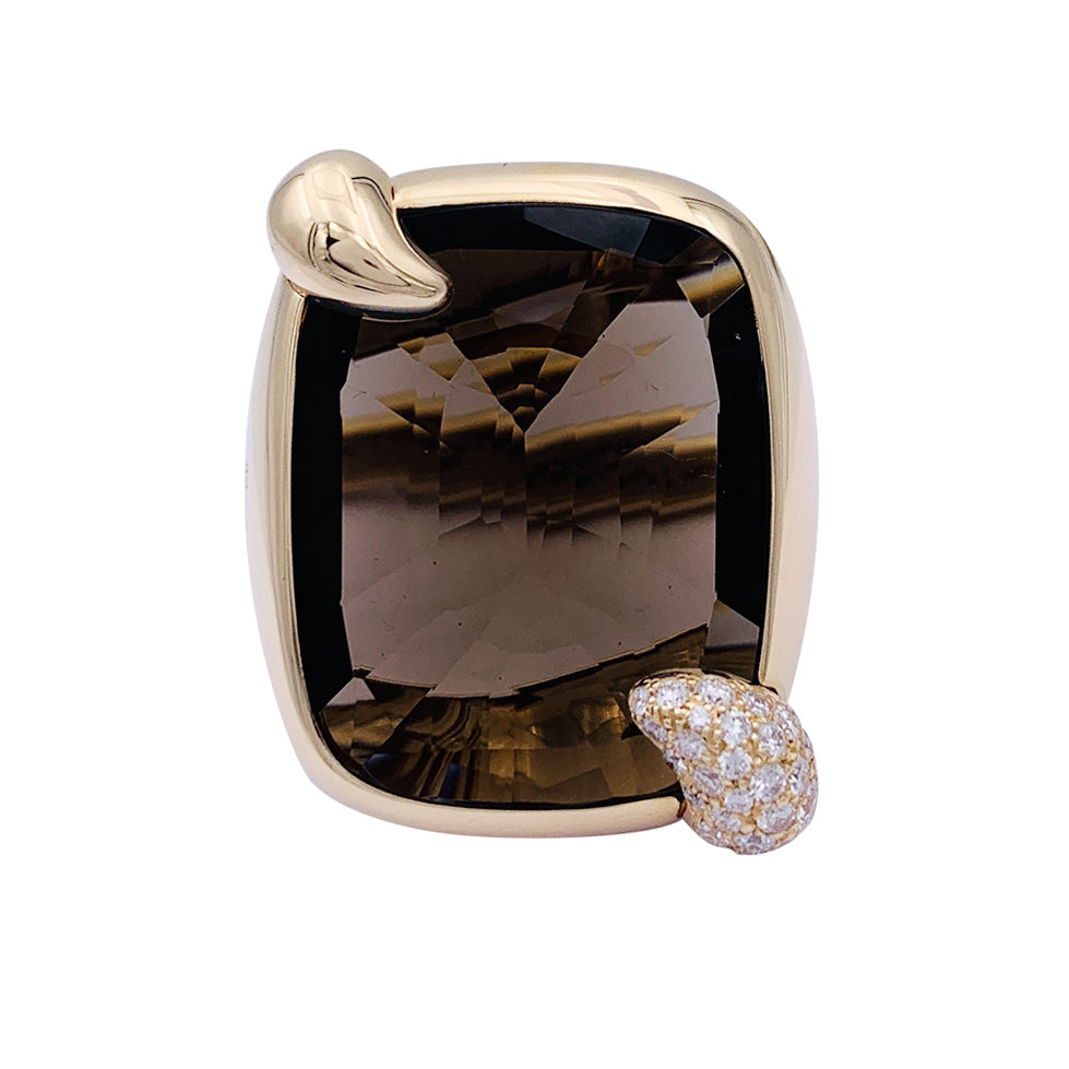 Bague Pomellato, "Ritratto", or rose, quartz fumé et diamants.