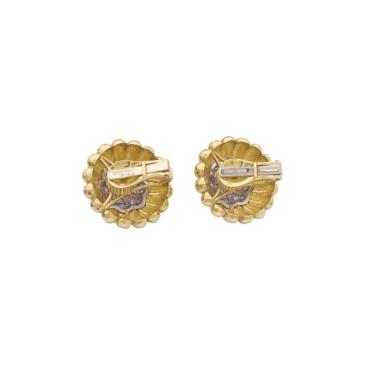 Clips d'oreilles David Webb, "Boutons", platine, or jaune, diamants. - Maison Eloe