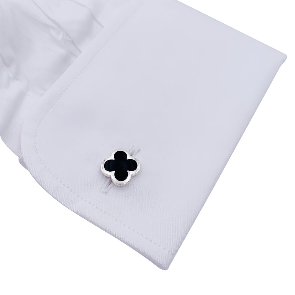Van Cleef & Arpels cufflinks, "Pure Alhambra", white gold, onyx.