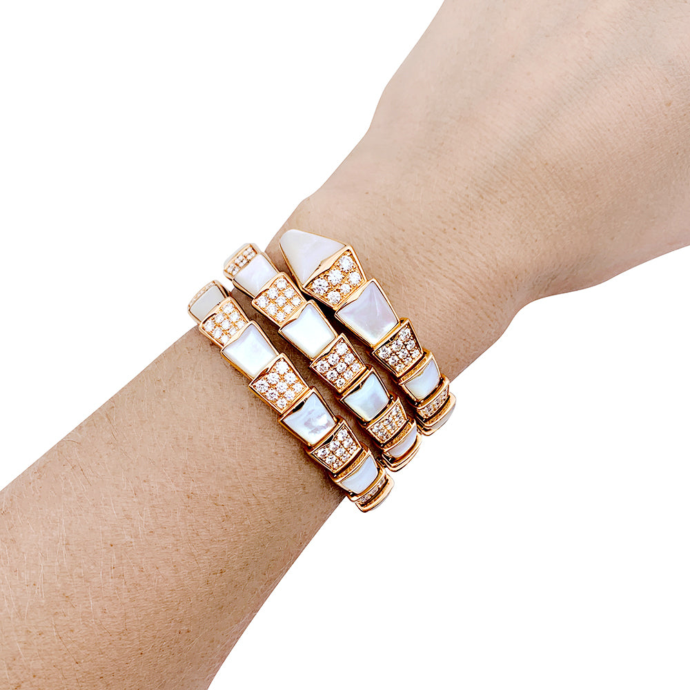 Bulgari bracelet, "Serpenti Viper", pink gold, diamonds, mother-of-pearl.