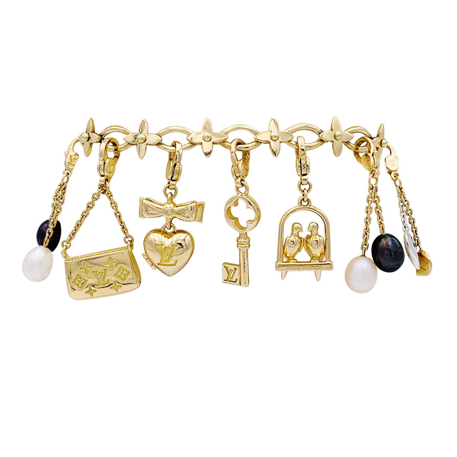 Bracelet Louis Vuitton, "Idylle",  breloques, or jaune, or blanc, perles.