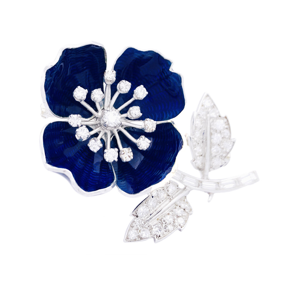 Boucheron clip, "Eglantine", in white gold, platinum, enamel and diamonds.