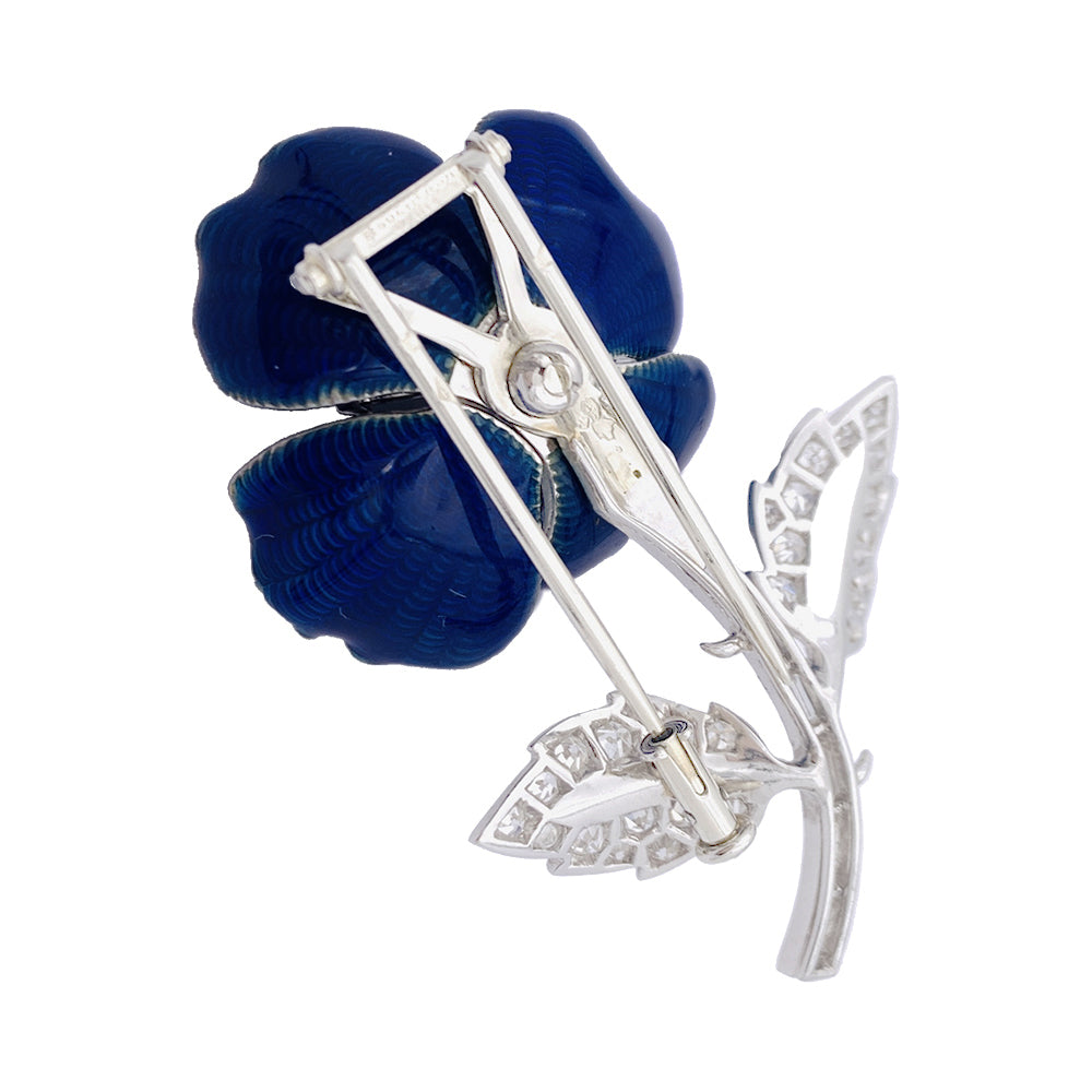 Boucheron clip, "Eglantine", in white gold, platinum, enamel and diamonds.