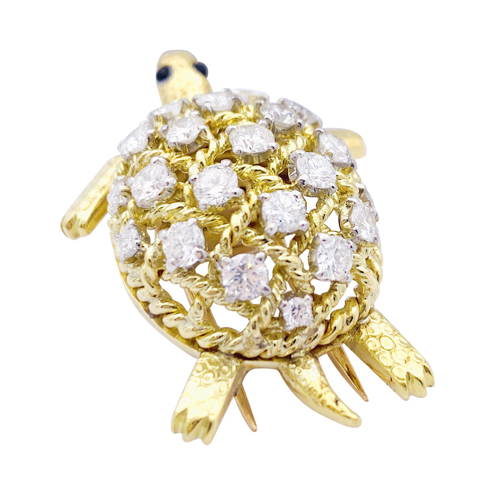 Broche Cartier vintage, "Tortue", or jaune et diamants.