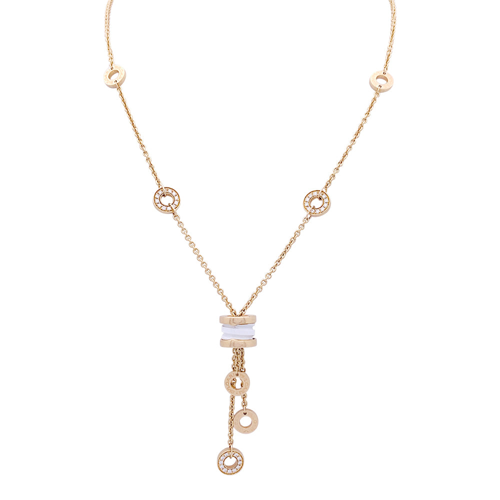 Collier Bulgari, "BZERO1", or rose, céramique blanche et diamants.