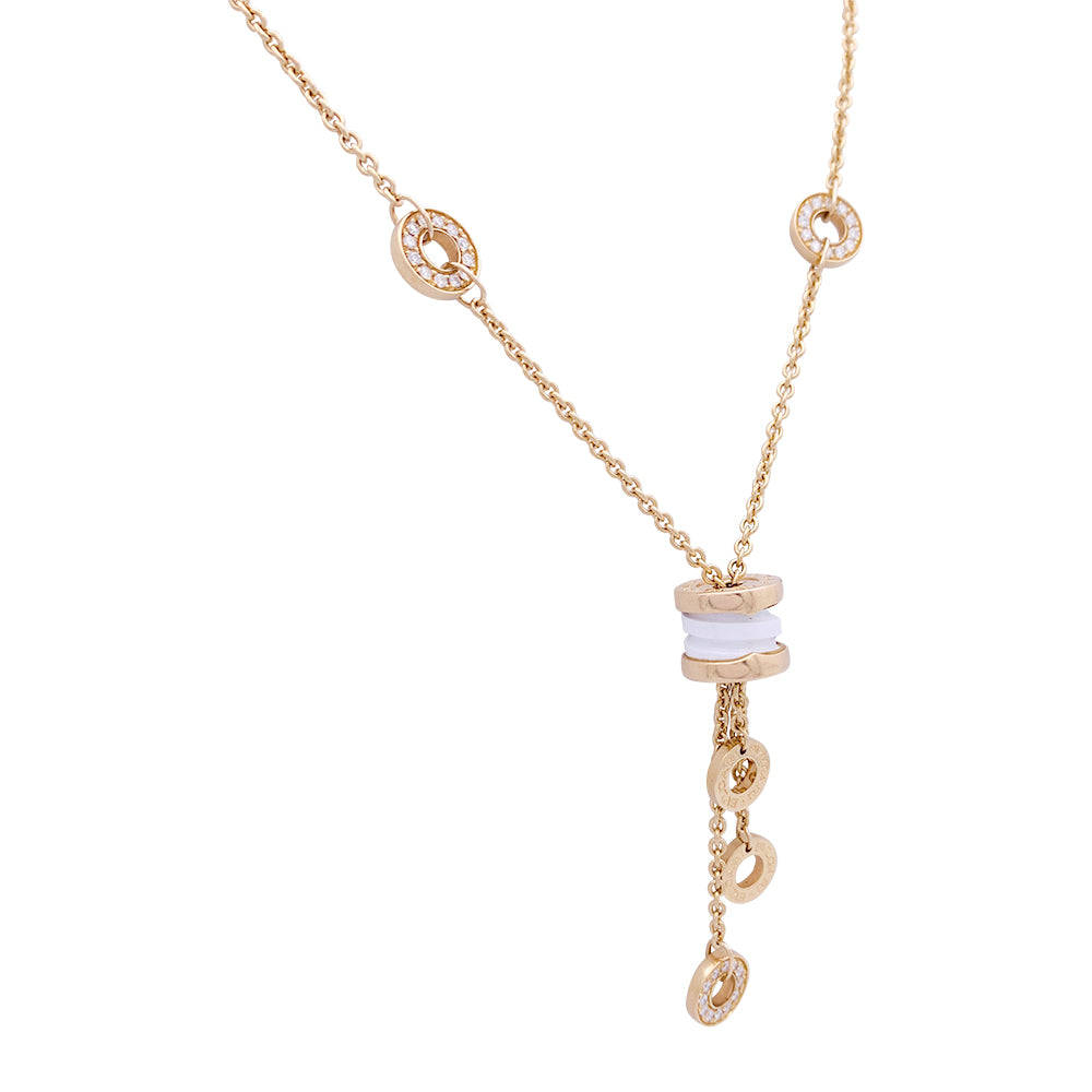 Collier Bulgari, "BZERO1", or rose, céramique blanche et diamants.