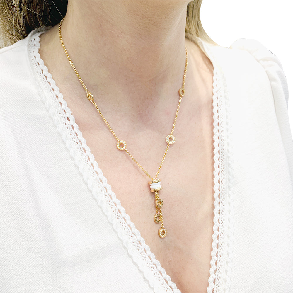 Bulgari necklace, "BZERO1", rose gold, white ceramic and diamonds.