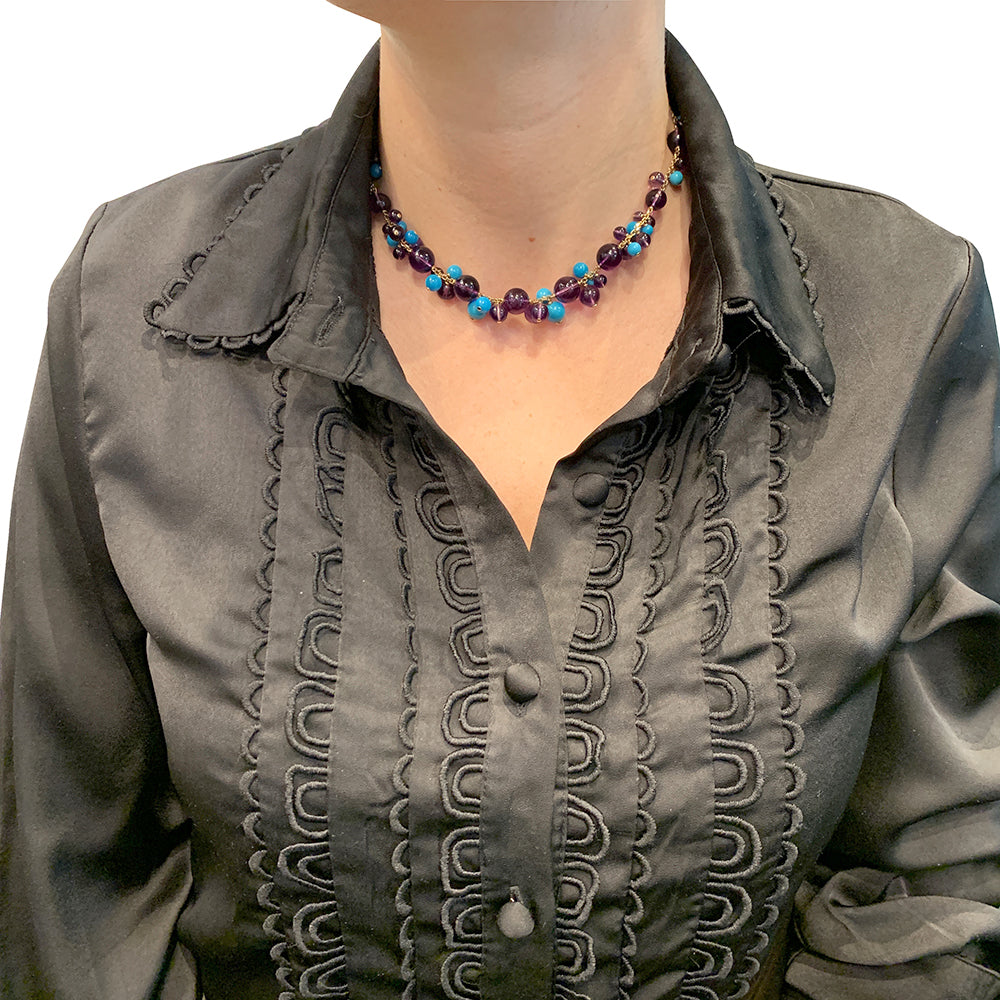 Cartier necklace, "Les Délices de Goa", pink gold, amethysts, turquoises and diamonds.
